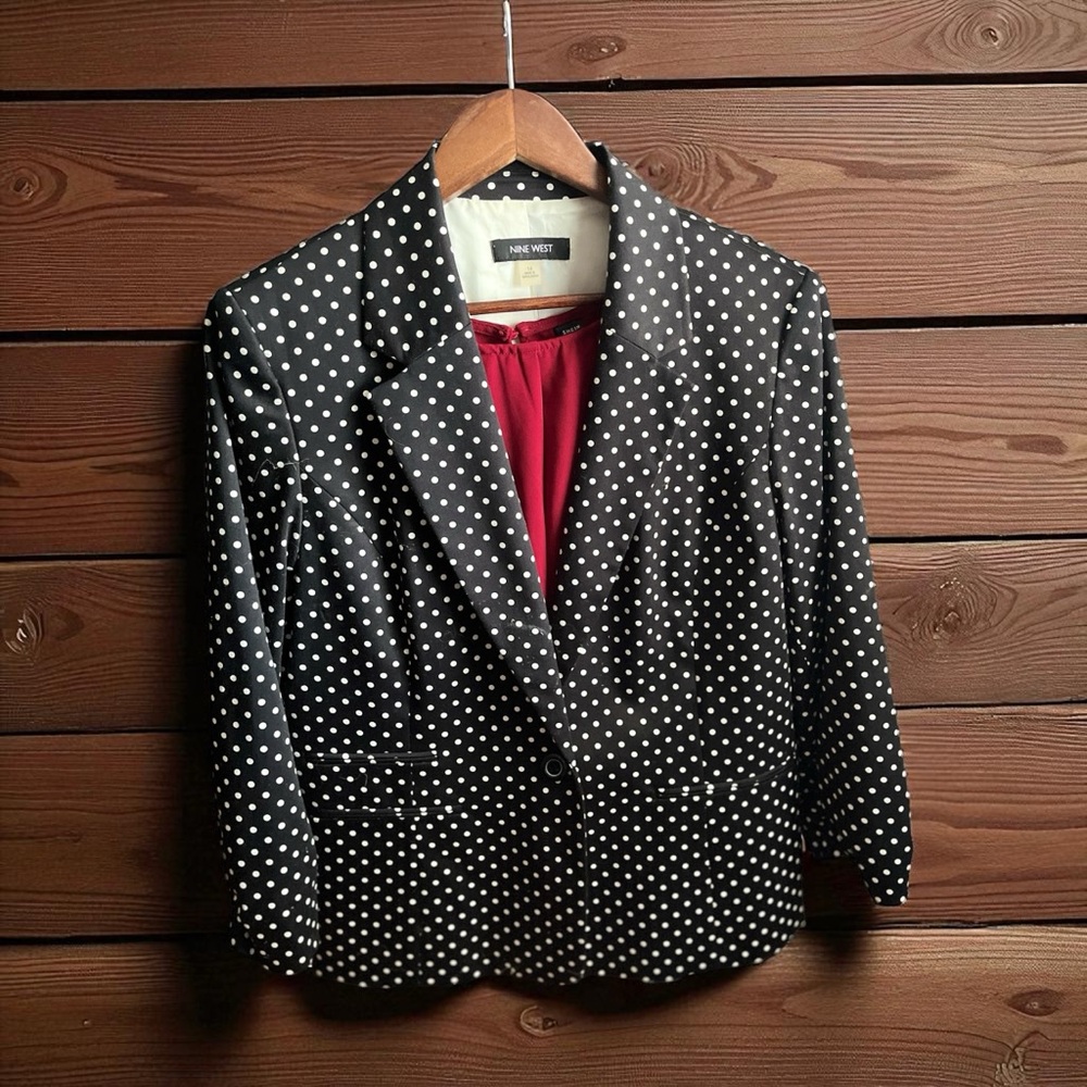 Nine West Black & White Polka Dot Blazer – Size 14